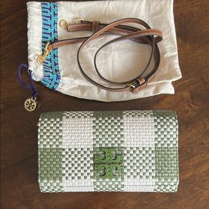 Tory Burch Mcgraw Woven Plaid Wallet Crossbody.
